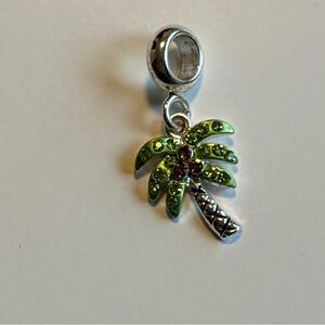 Silver and Green Palm Tree Charm